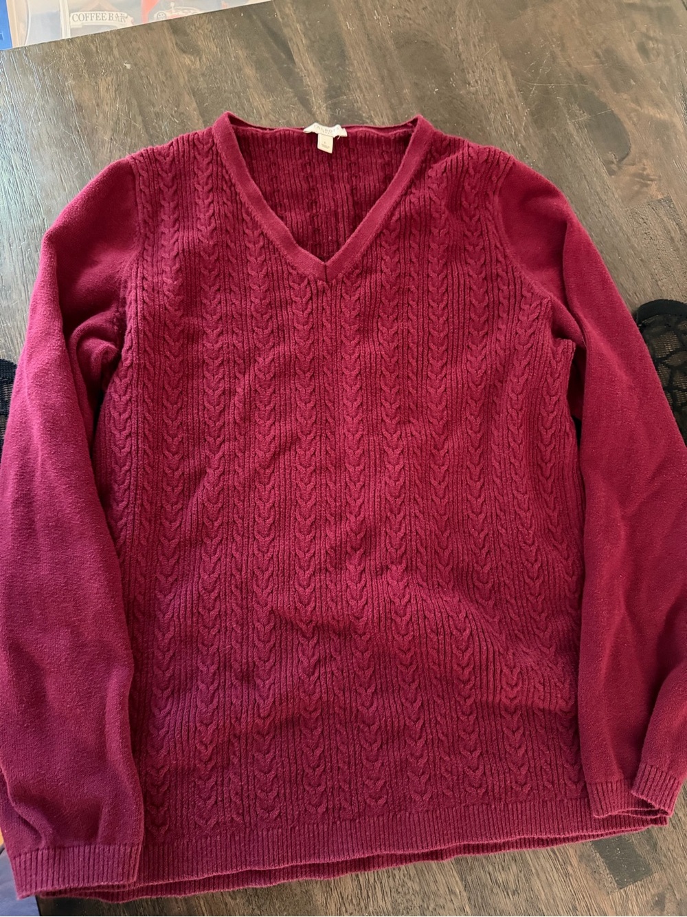 Talbots V-Neck Cable Sweater - Deep Wine